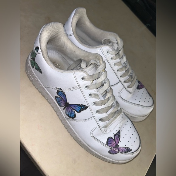 2 pair Drip creation custom Nike AF1 style sneakers butterflies sz 8 roses women - Picture 2 of 5